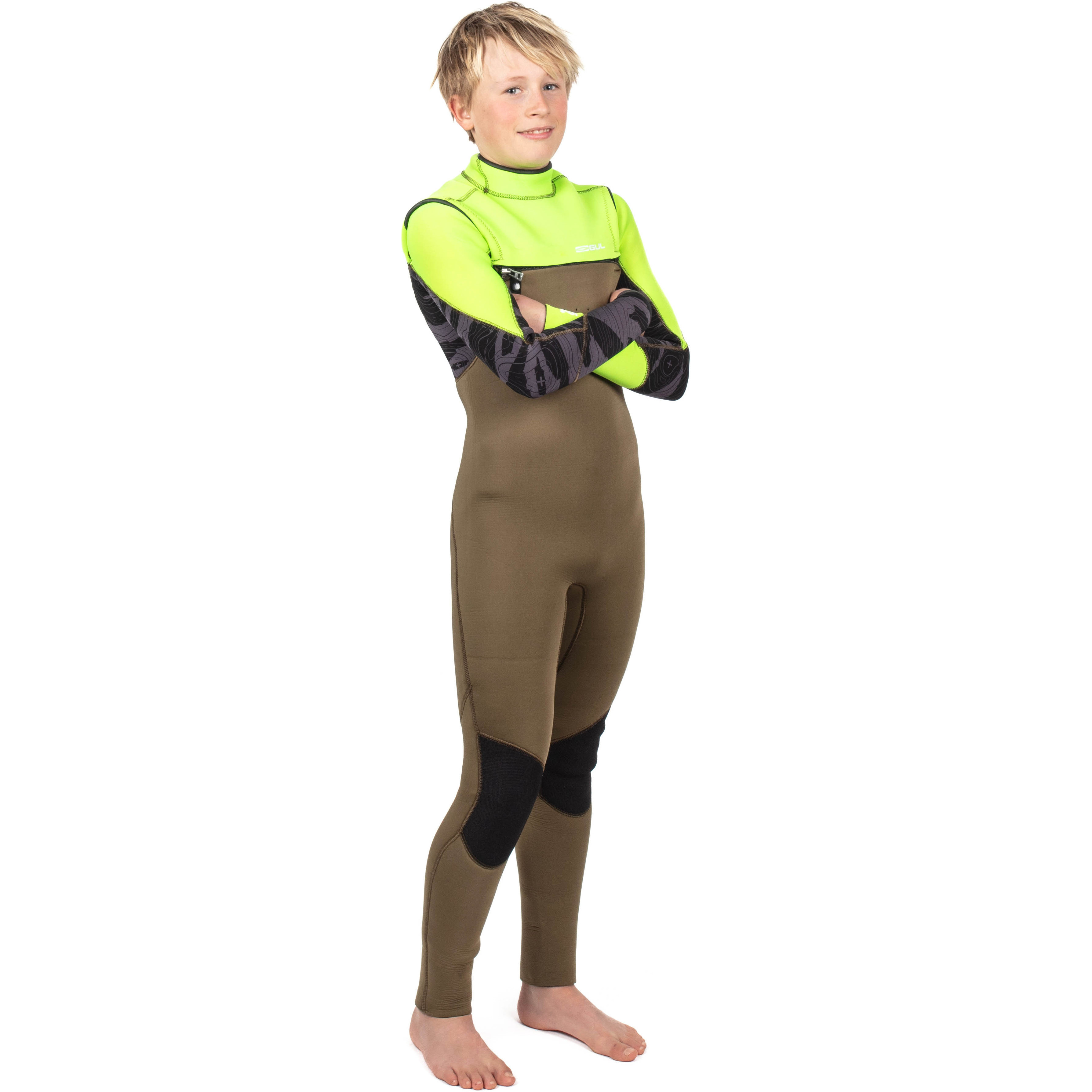 2025 Gul Junior Response 5/4mm GBS Chest Zip Wetsuit RE1251-C1 - Green / Sulphur